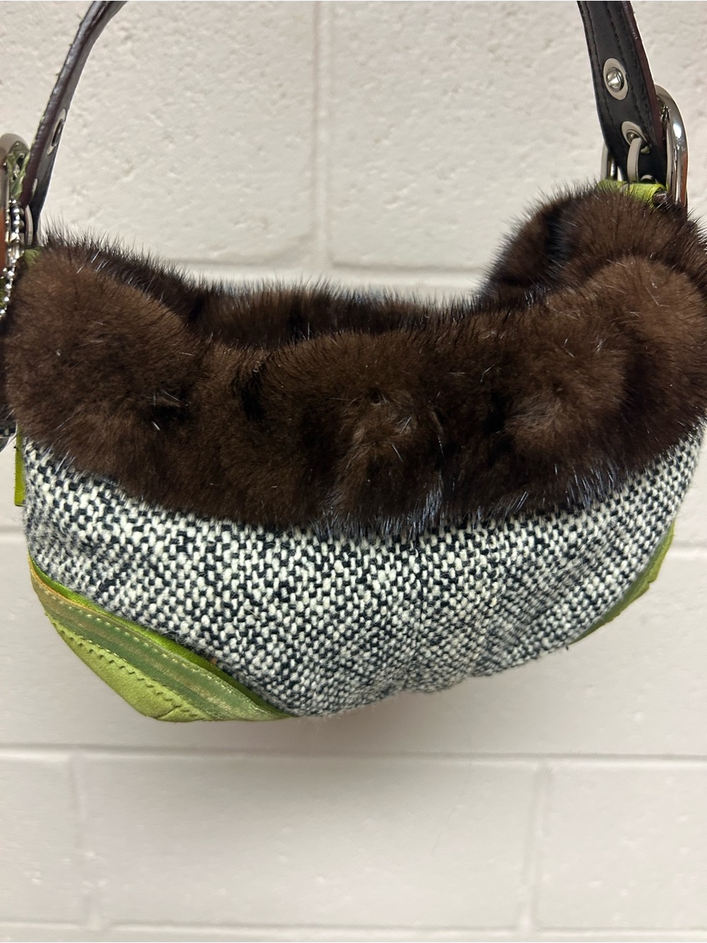 Coach Soho Exotic Tweed Suede Mink Fur Python Small Hobo Bag NO:C052-8F05 - Picture 8 of 16